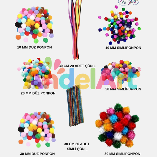 Renkli Pon Pon ve Şönil Seti - Karma Paket