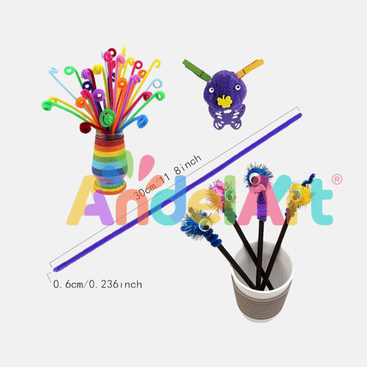 60’lı Renkli Tüylü Şönil Seti - 30 cm Esnek Tel Çubuklar