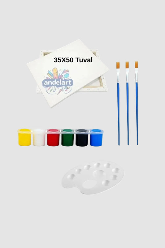 35x50 Tuval Akrilik Boya Fırça Palet Resim Başlangıç Seti