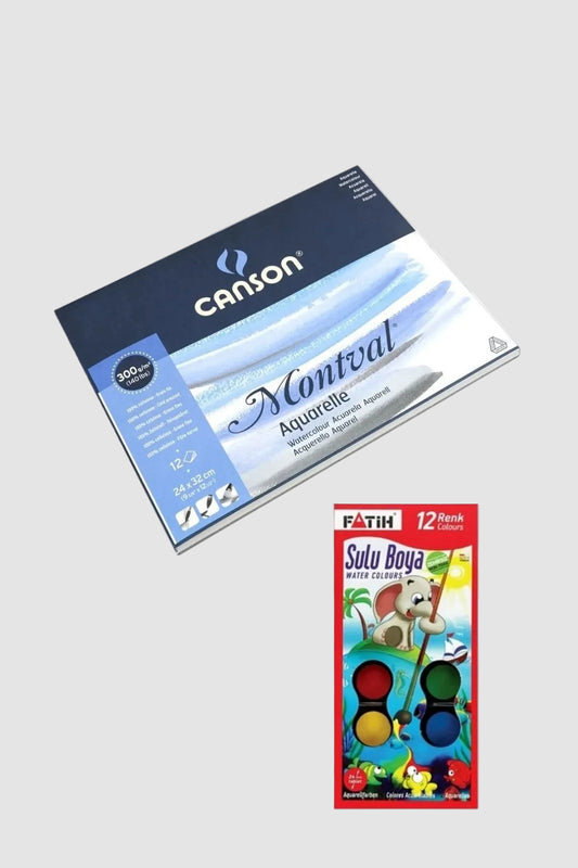 Canson Montval Suluboya Telli Defteri 300gr 24x32 12 Sayfa + Fatih Sulu Boya Set