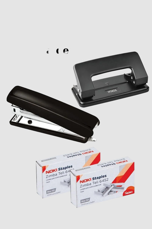 No:10 Zımba Makinesi + 2000 Tel + 12 Sayfa Delgeç Seti