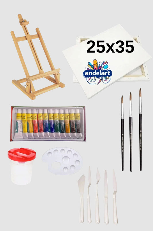 Masaüstü Şövale Akrilik Boya Seti 12 Renk x 12ml