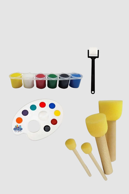 Parmak Boyası Ponpon Eva Baskı Rulo Fırça Seti