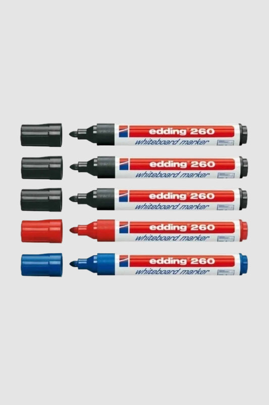 Edding 260 Beyaz Tahta Kalemi 5'li Set (3 Siyah, 1 Mavi, 1 Kırmızı)