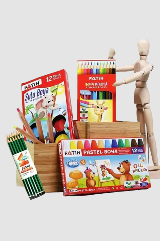 Fatih 4'lü Okul Seti - Mercanlı Kurşun, Kuru, Pastel ve Sulu Boya