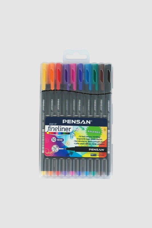 Pensan Fineliner 0.4 mm Keçe Uçlu Kalem 10 Renk - Plastik Kutulu Set