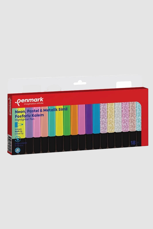 Penmark 6 Pastel + 6 Neon + 6 Metalik Simli 18'li Fosforlu Kalem Seti