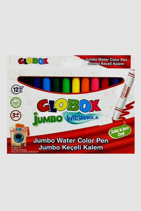 Globox Keçeli Kalem Jumbo Yıkanabilir 12'li - 3379 Kalın Gövde