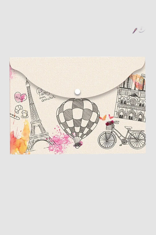 A4 Baskılı Çıtçıtlı Dosya Kız Desen Eyfel Kulesi