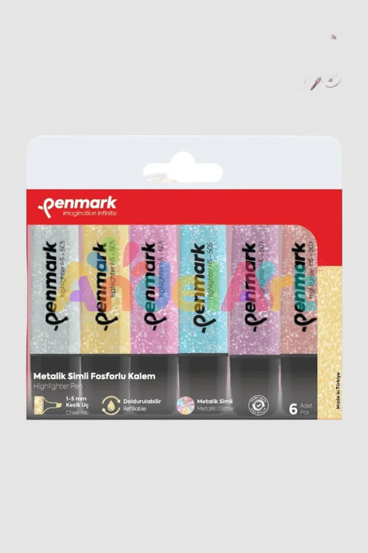 Penmark Metalik Simli Fosforlu Kalem 6'lı Karışık