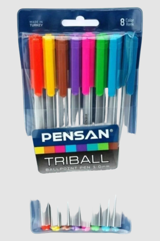 Pensan Triball Çok Renkli Tükenmez Kalem Seti - 8'li Paket