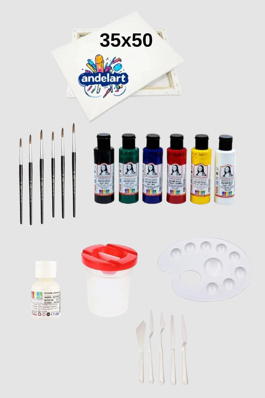 Akrilik Boya Seti - 35x50 Tuval Fırça Boya Palet Vernik