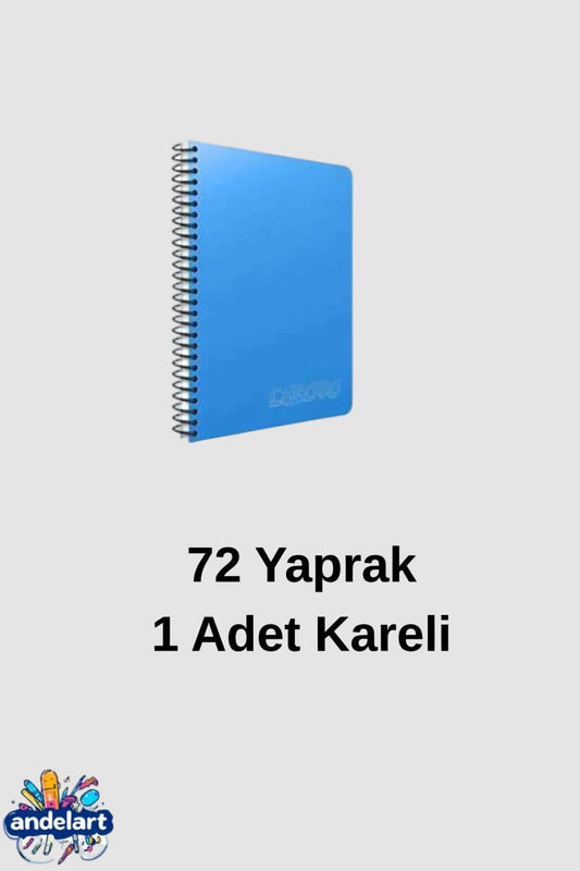 A4 72 Yaprak 1 Adet Spiralli Plastik Kapak Kareli Defter