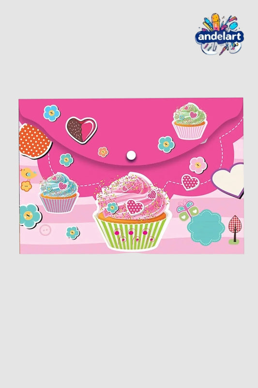 A4 Baskılı Çıtçıtlı Dosya Kız Desen Cupcake