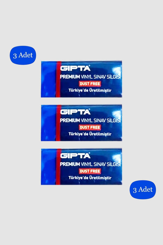 Gıpta Premium Vinyl Dust Free Orta Boy Sınav Silgisi Mavi 3 Adet