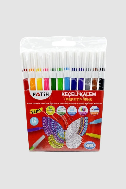 Fatih Slim Keçeli Kalem 12 Renk - Canlı ve Dayanıklı