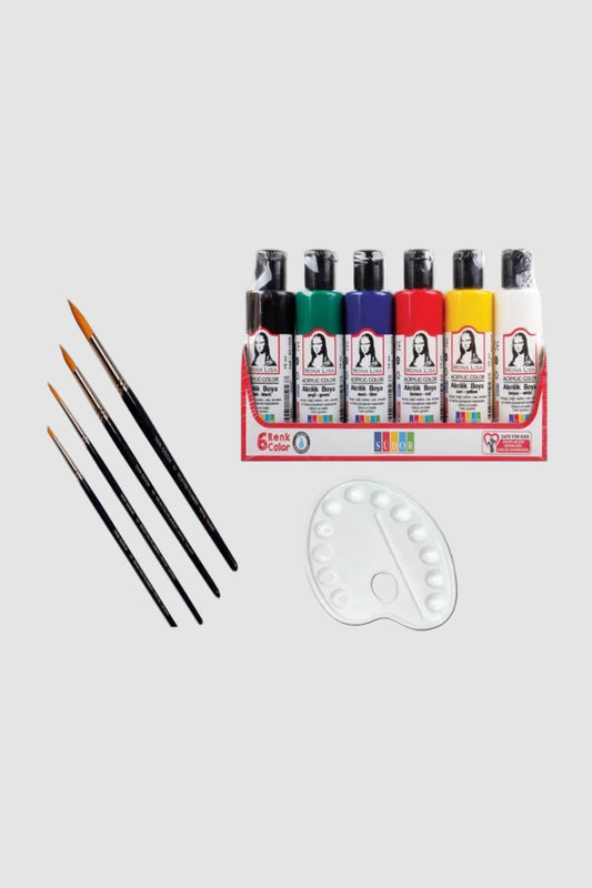 Südor 6x70ml Akrilik Boya Ve 4 Adet Fırça Palet Seti - Başlangıç Paketi