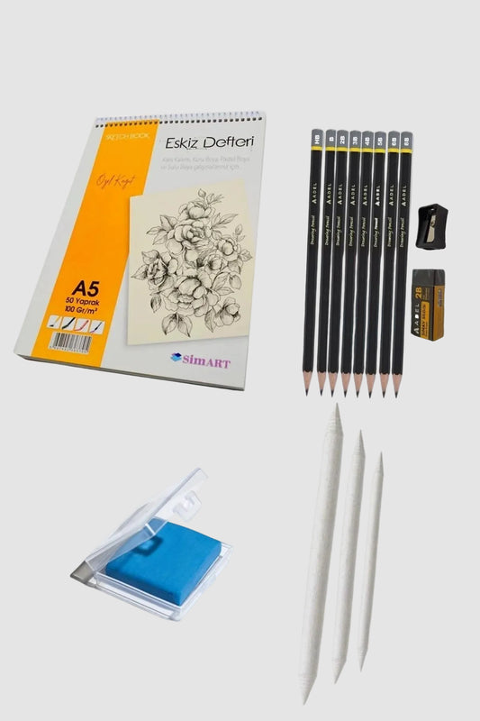 Eskiz Defteri Çizim Seti A5 - Kalem Dağıtıcı ve Silgi