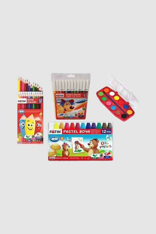 Fatih Okula Dönüş Boyama Seti - 12'li Kuru, Sulu, Pastel ve Keçeli