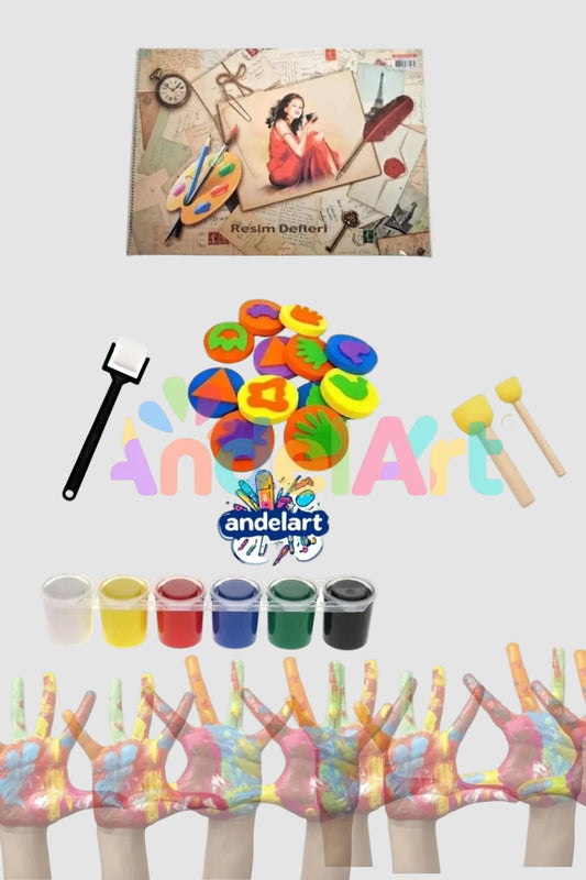Parmak Boyası Resim Defteri ve Baskı Seti Full Paket