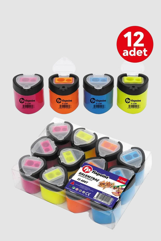 FixPoint 2'li Üçgen Kalemtraş Siyah Kapaklı 12 Adet