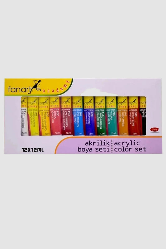 Academy Akrilik Boya Seti 12x12ml - 12 Canlı Renk
