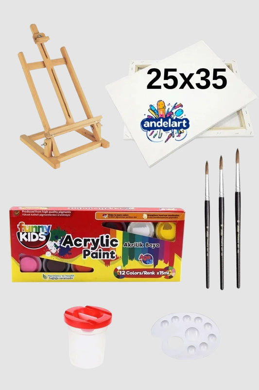 12'li Akrilik Boya Masaüstü Şövale Seti