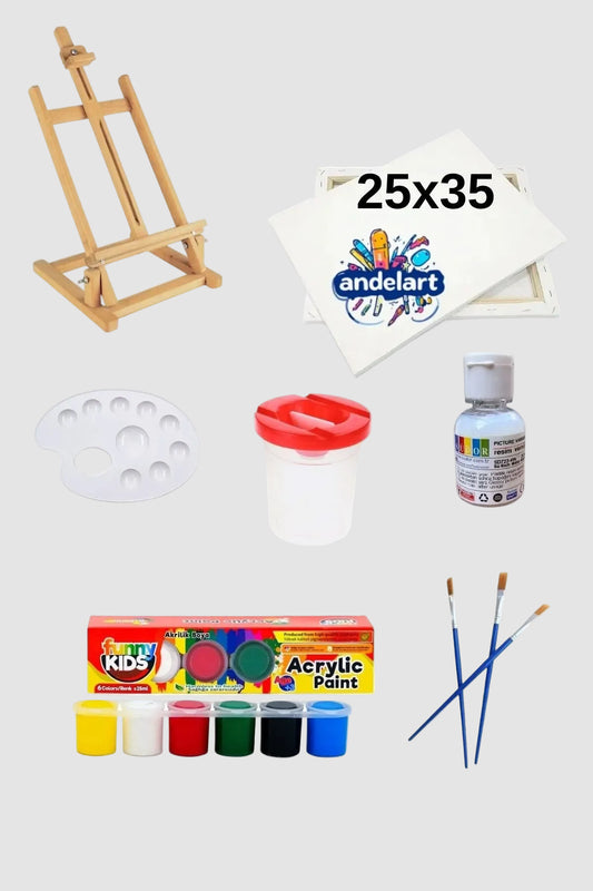 Resim Boya Seti - Masa Şövale 25x35 Tuval ve Vernik