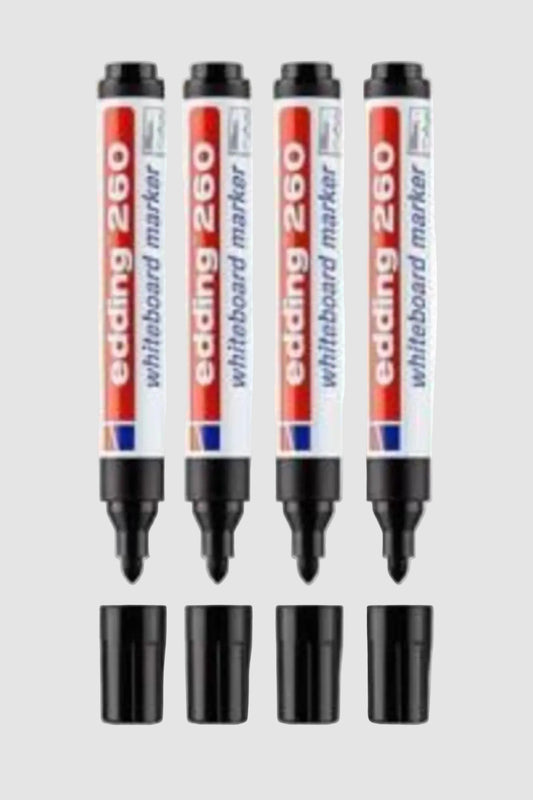 Edding 260 Beyaz Yazı Tahtası Kalemi 4 Adet Siyah - Profesyonel Set