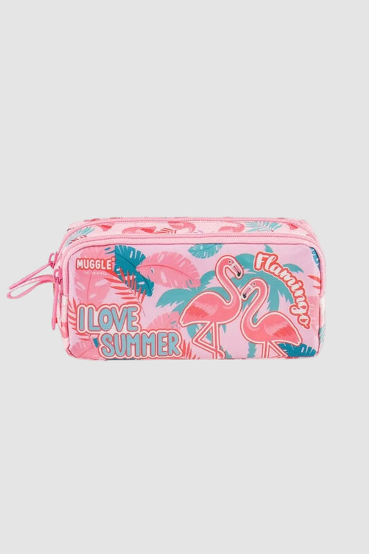 Kalem Çantası Çift Bölmeli Flamingo Rose