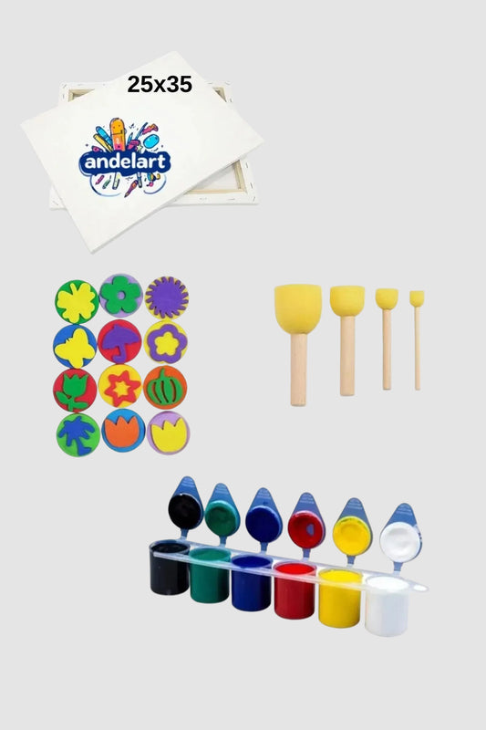Çocuklar İçin 25x35 Tuval + Parmak Boyası ve Baskı Seti