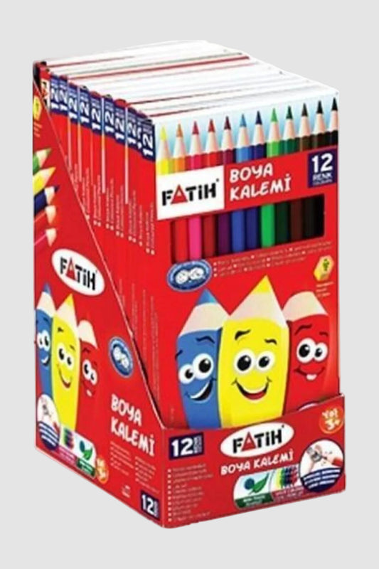 Fatih 12 Renk Tam Boy Kuru Boya Kalemi - Canlı Renkler ve Dayanıklı Uç