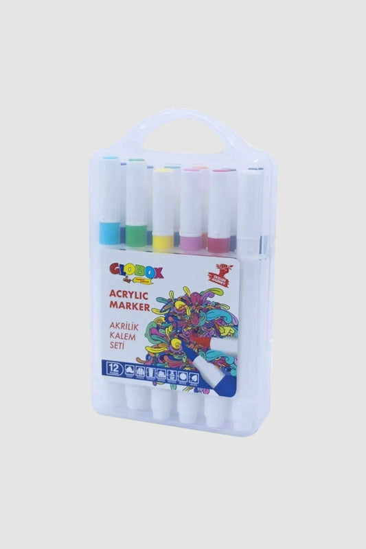 Globox Akrilik Marker Kalem Seti 12 Renk - Su Bazlı ve Yüksek Kapatıcı