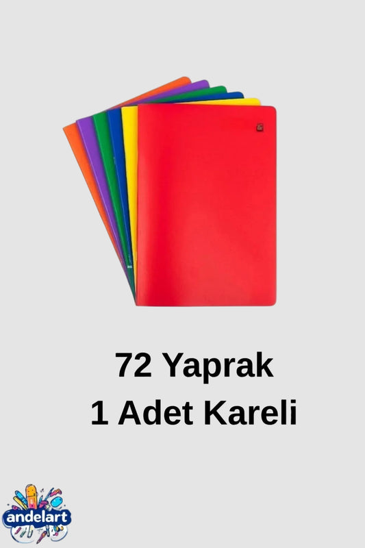 A4 72 Yaprak 1 Adet Plastik Kapak Kareli Defter