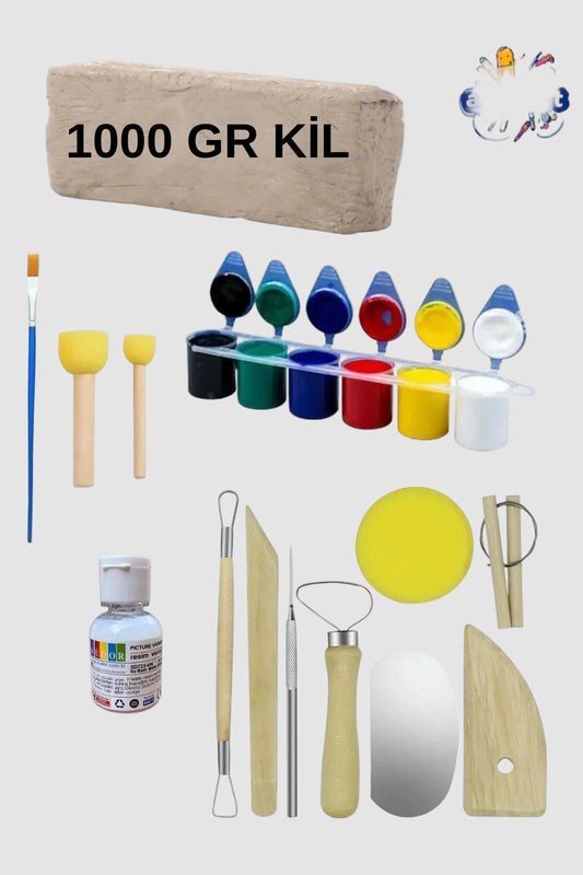 1 Kg Seramik Hamuru ve 8'li Kil Başlangıç Seti