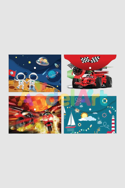 A4 Baskılı Çıtçıtlı Dosya Erkek Desenler 4 Adet