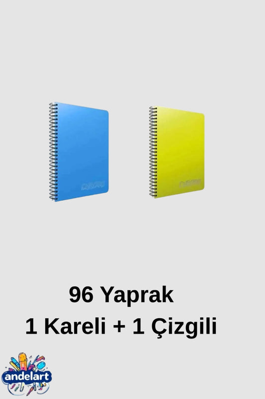 A4 96 Yaprak 1 Kareli + 1 Çizgili Spiralli Plastik Kapak Defter