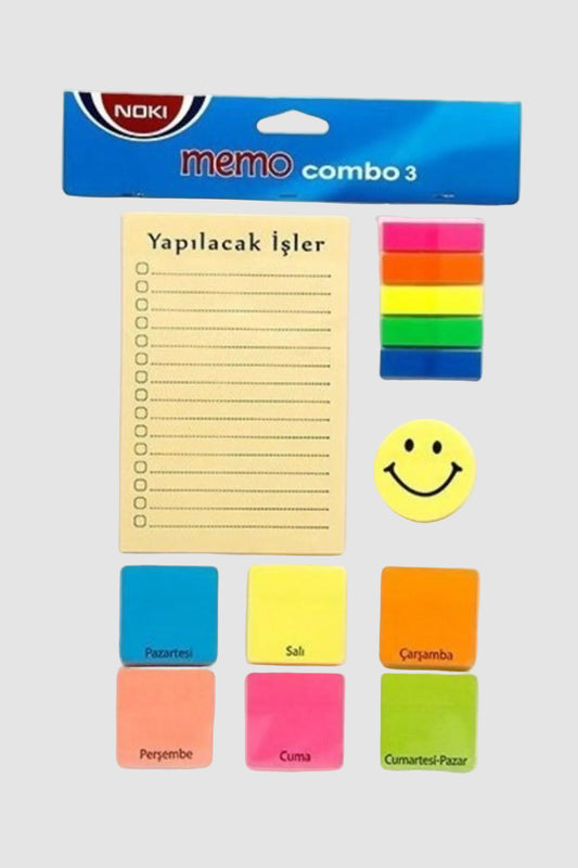 Noki Memo Combo 3 Set - Yapışkanlı Not Kağıdı ve Renkli İndeks Seti