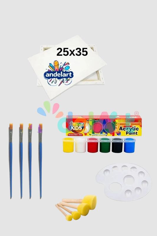Akrilik Boya Başlangıç Seti - Çocuk Boyama Fırça Tuval Full Set