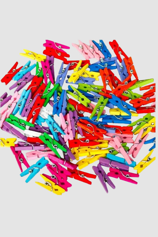 Küçük Ahşap Paket Mini Fotoğraf Mandalı - Doğal Renk