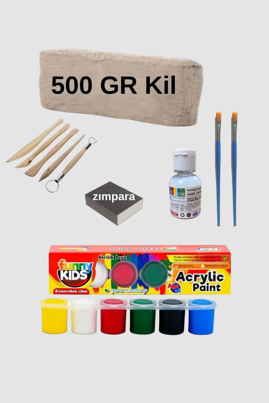 Seramik Hamuru 500 gr Akrilik Boya Ebeşuar Seti