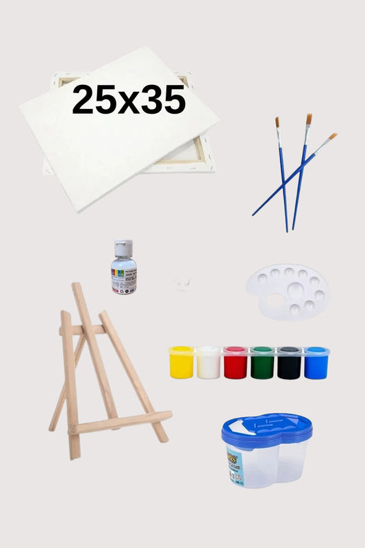 Resim Boya Seti - Mini Masa Şövalesi Tuval ve Boya Tam Takım