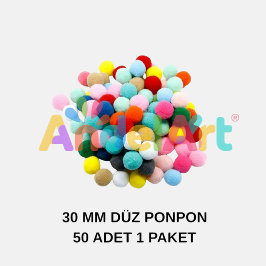 30 mm Büyük Boy Renkli Ponpon 50'li Paket - Okul Öncesi