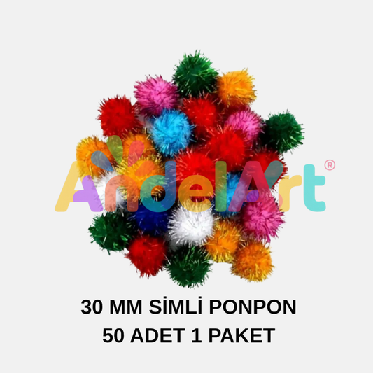Simli Ponpon 30 mm 50'li Paket Karışık Renk