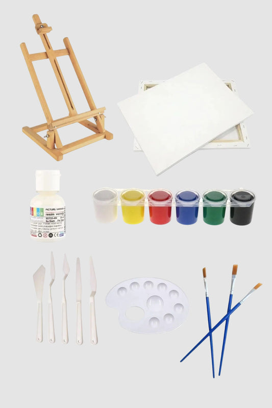 Lüks Resim Boya Seti - Masa Şövalesi Tuval ve Vernik