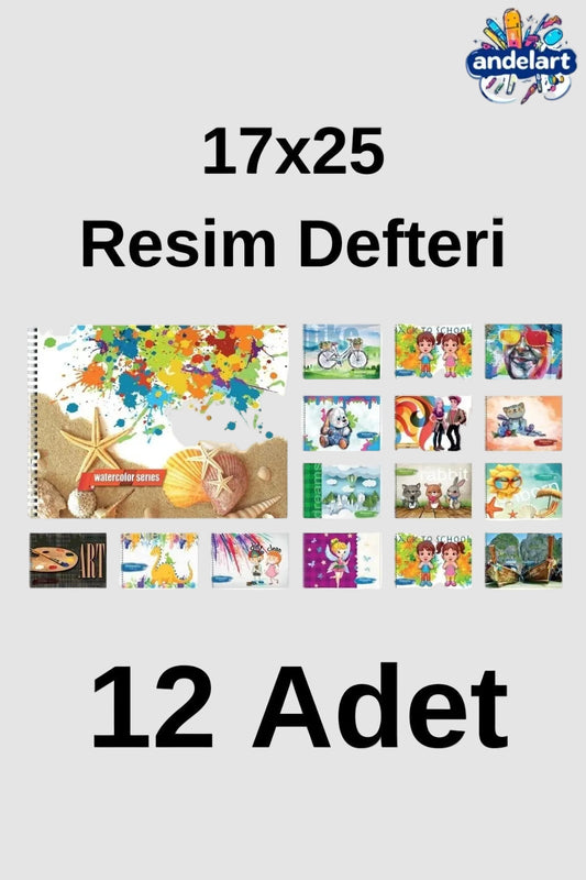 Resim Defteri Spiralli Karton Kapak 15 Yaprak 17x25 cm 12 Adet