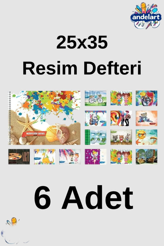 Resim Defteri Spiralli Karton Kapak 15 Yaprak 25x35 cm 6 Adet