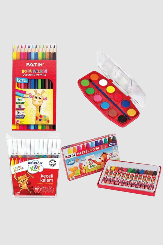 Fatih 4'lü Okul Boya Seti - Keçeli, Kuru, Pastel ve Sulu Boya Paket