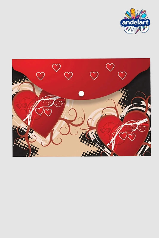 A4 Baskılı Çıtçıtlı Dosya Kız Desen Kalp