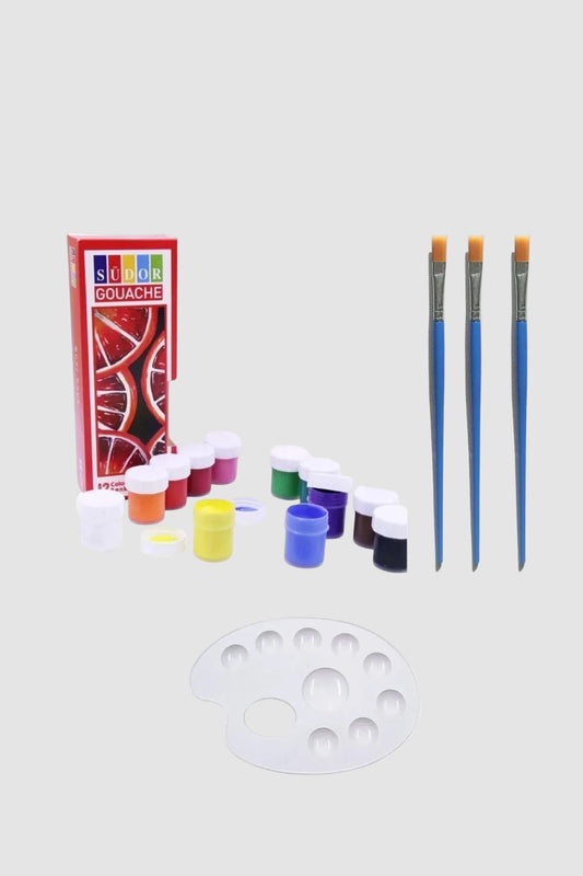 Guaj Boya 10x20ml Seti Palet ve 3 Fırça Dahil